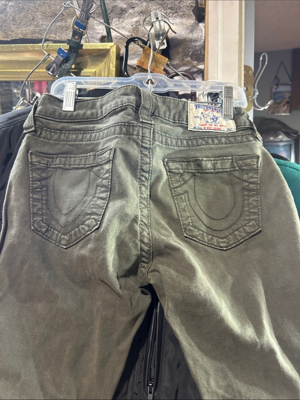 True Religion Men's Olive Green Slim Straight Jeans